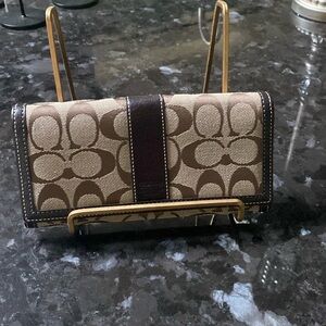 Coach canvas brown trim  envelope wallet